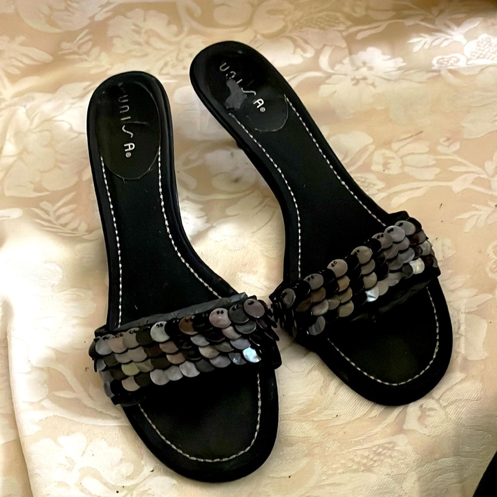 Black Sequin mules with kitten heel size 8